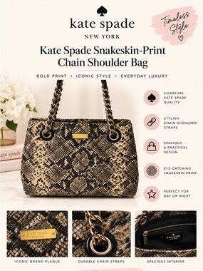 Kate spade ♠️ Snakeskin-Print Chain Shoulder Bag in Brown and Cream